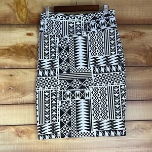 LuLaRoe Cassie Skirt Women Medium Black White Tribal Pencil Stretch‎ Pull On